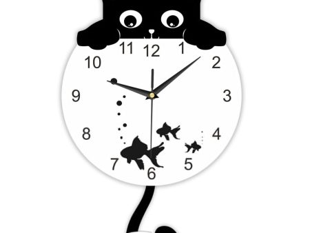 Cat & Fish Bowl Design with Swinging Tail Pendulum Wall Clock 2B-026B Online