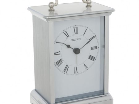 Seiko Silver Plated Carriage Clock QHE093S For Sale