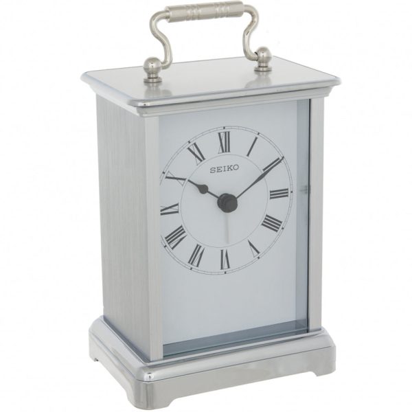 Seiko Silver Plated Carriage Clock QHE093S For Sale